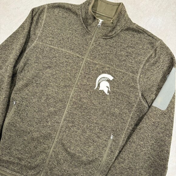 Michigan State Spartans MSU NCAA Football Full Zip Fleece Sweater Brown Large - Picture 2 of 8